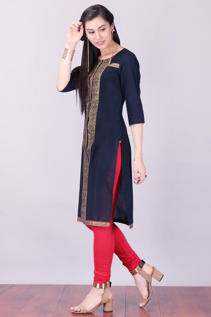 Blue Round Neck 3/4 Sleeve kurta