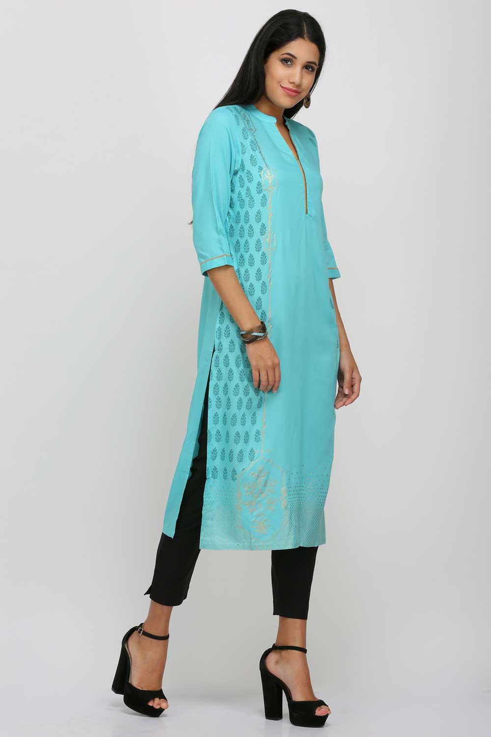 Aqua Blue Printed kurta