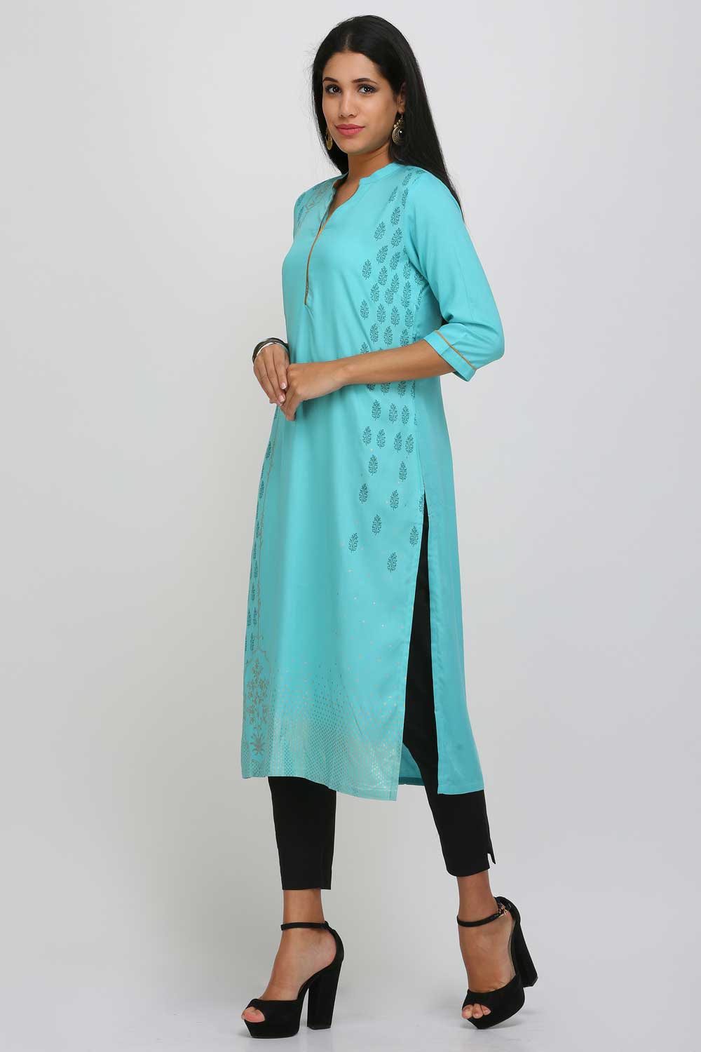 Aqua Blue Printed kurta