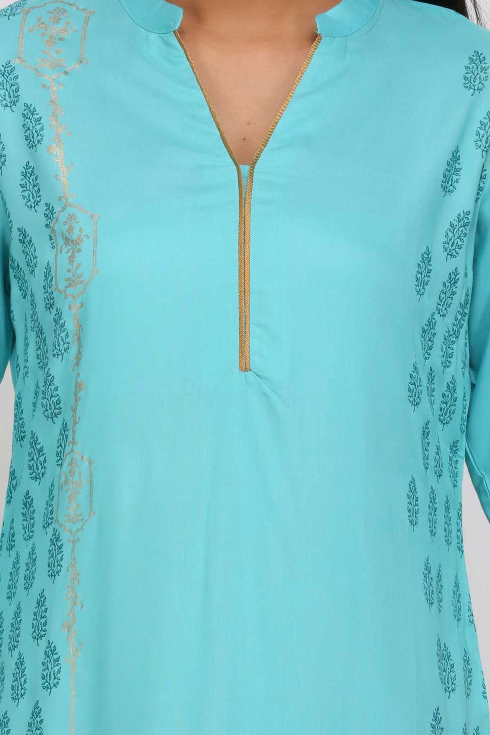 Aqua Blue Printed kurta