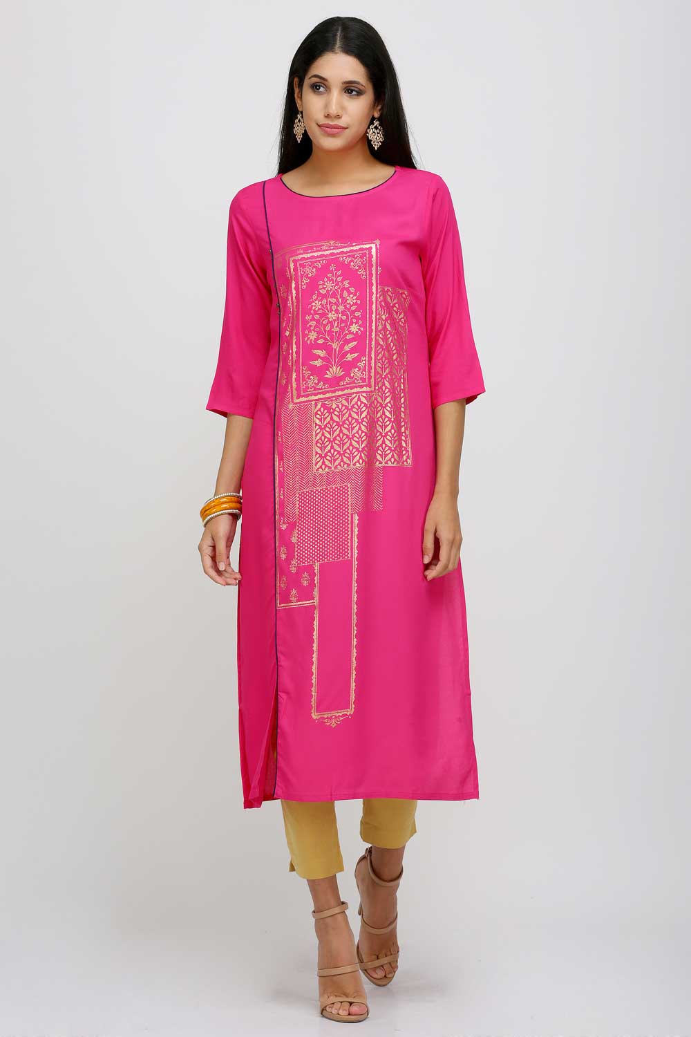 Pink Printed Round Neck kurta