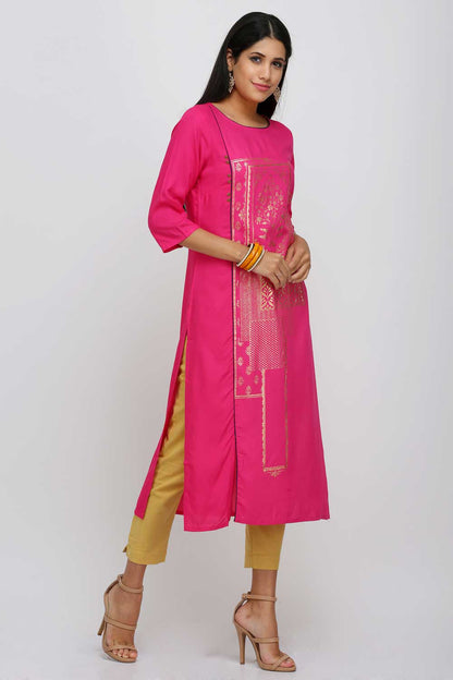 Pink Printed Round Neck kurta