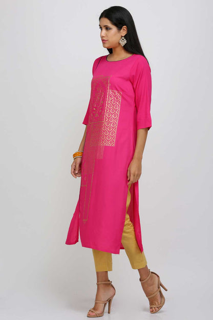 Pink Printed Round Neck kurta