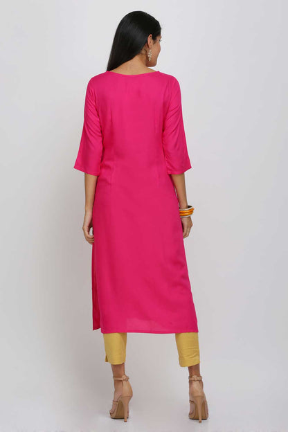 Pink Printed Round Neck kurta