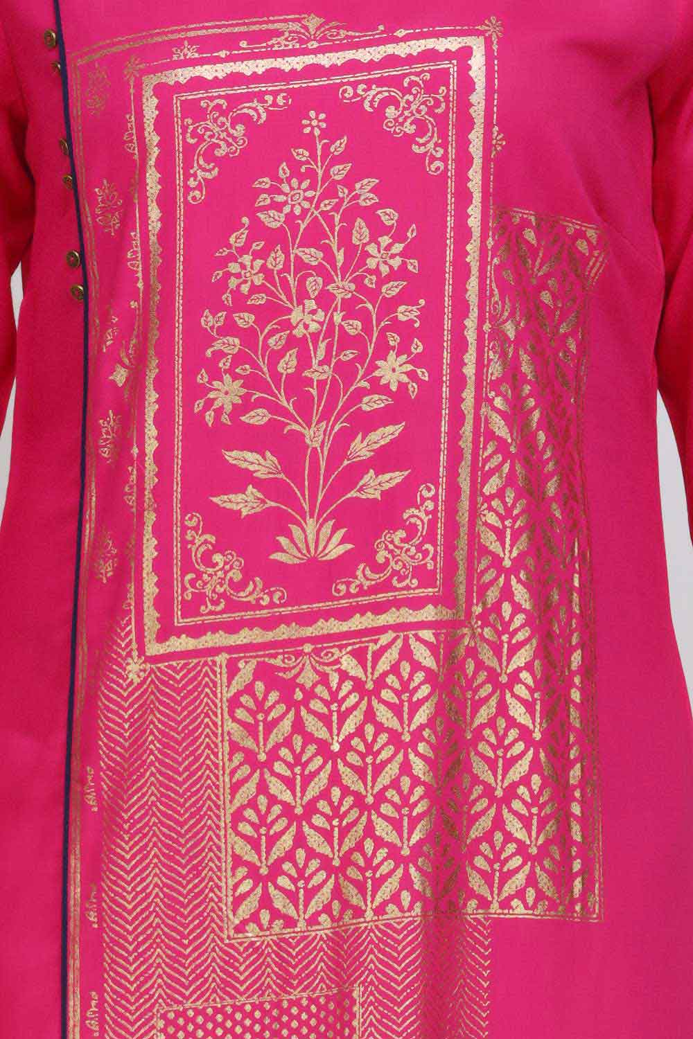 Pink Printed Round Neck kurta