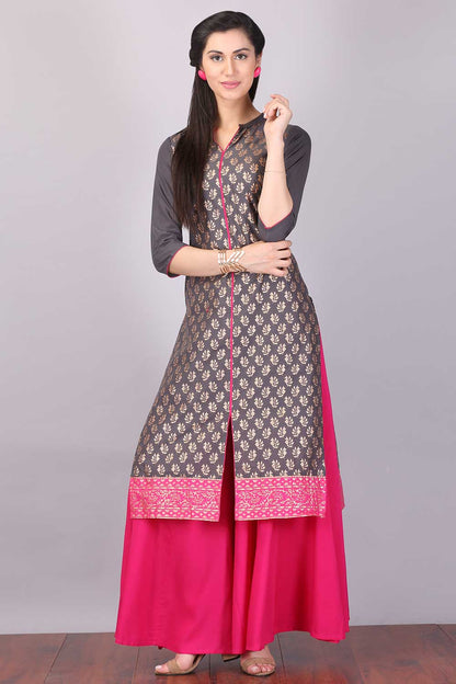 Grey Mandarin Neck Printed kurta