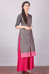 Grey Mandarin Neck Printed kurta