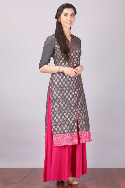Grey Mandarin Neck Printed kurta