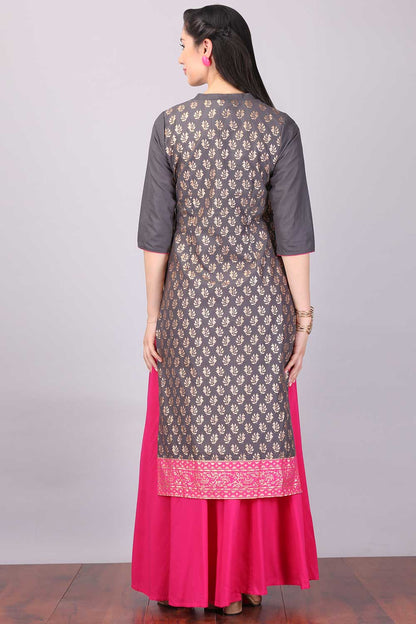 Grey Mandarin Neck Printed kurta