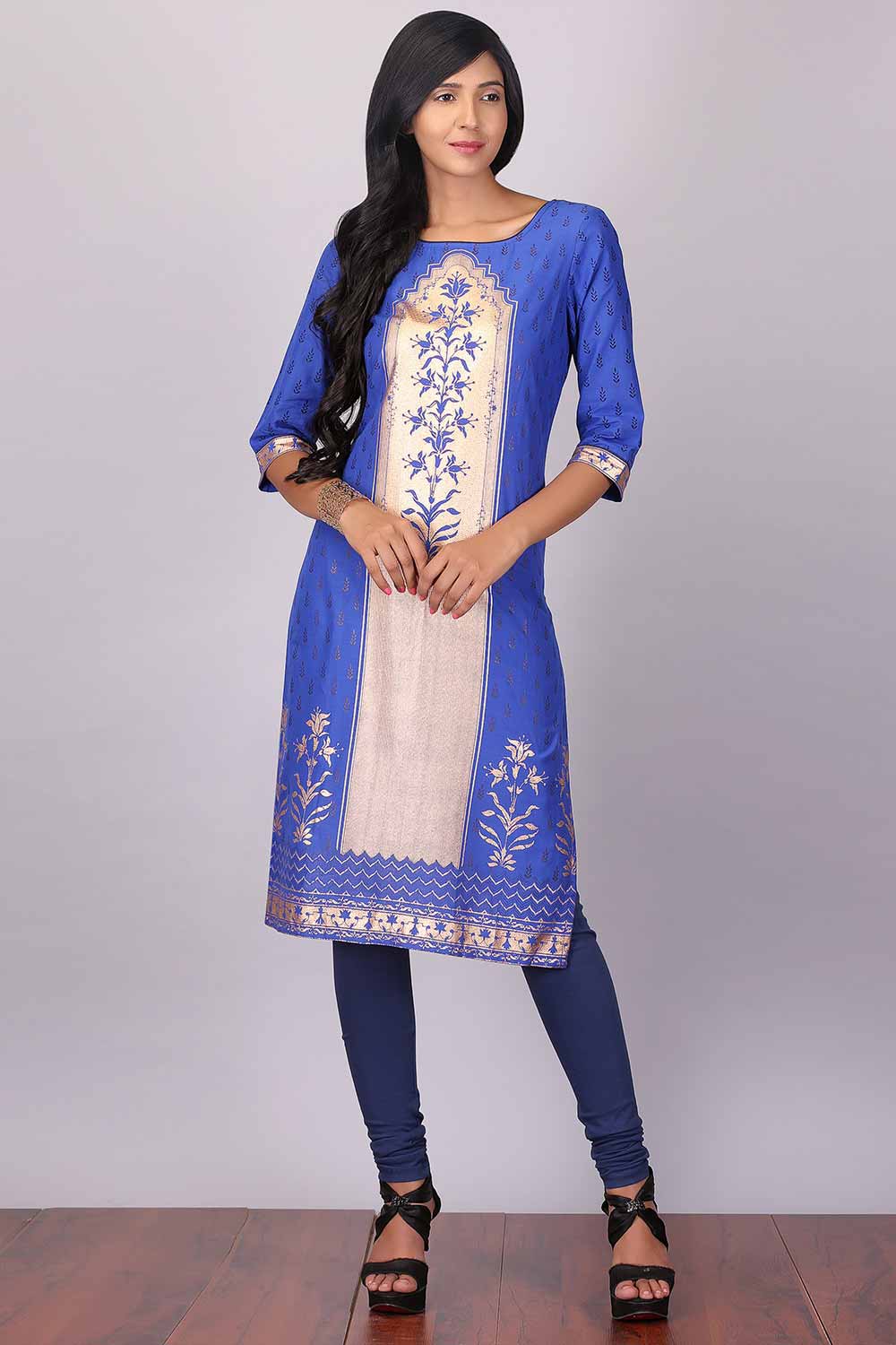 Blue Square Neck Floral Print kurta