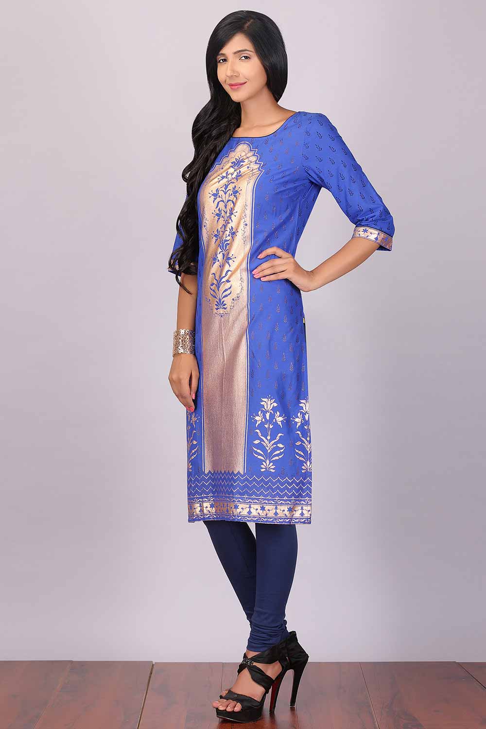 Blue Square Neck Floral Print kurta