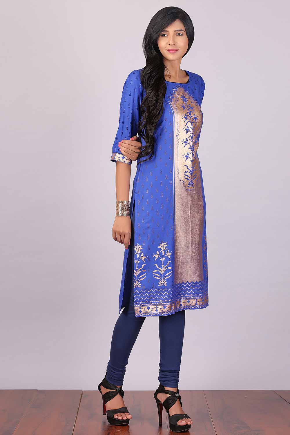 Blue Square Neck Floral Print kurta