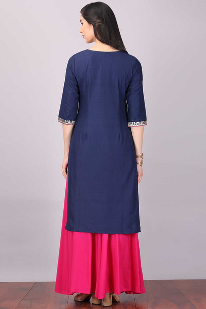 Navy Blue Square Neck Printed kurta