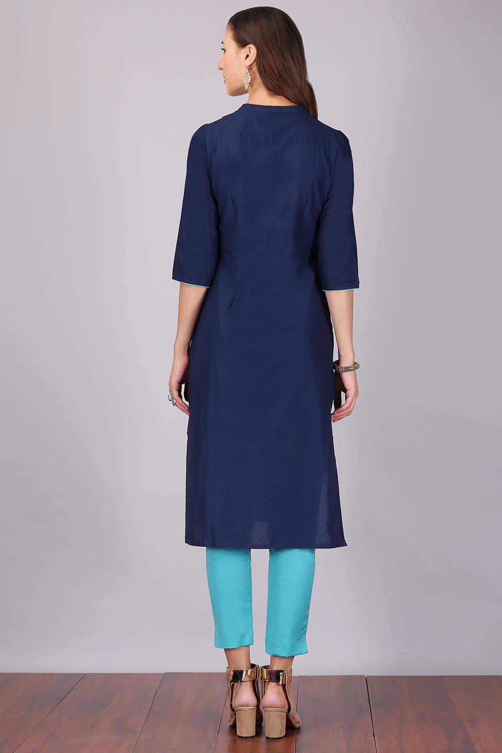 Navy Blue Mandarin Neck Printed kurta