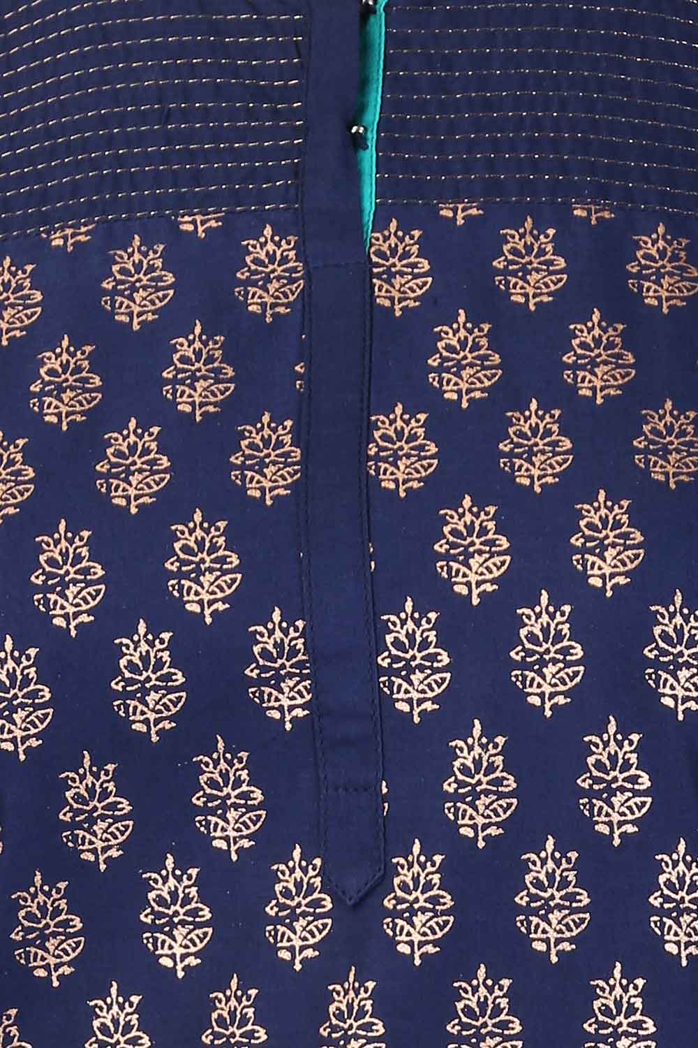 Navy Blue Mandarin Neck Printed kurta