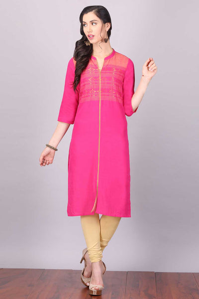 Pink Printed Mandarin Neck kurta