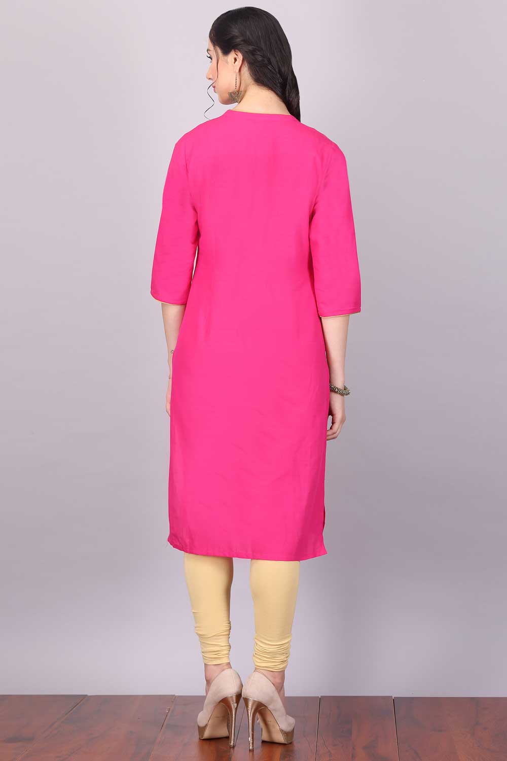 Pink Printed Mandarin Neck kurta