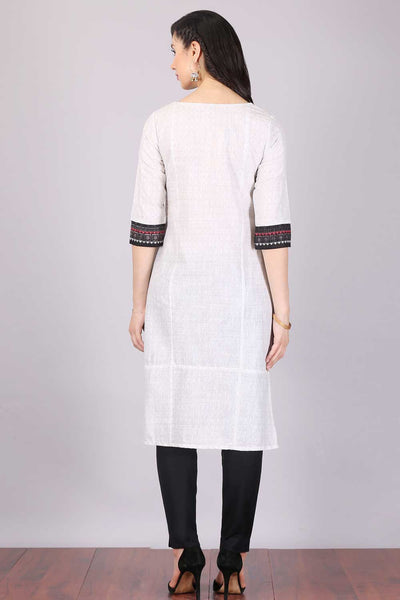 White & Blue Printed Sweetheart Neck kurta