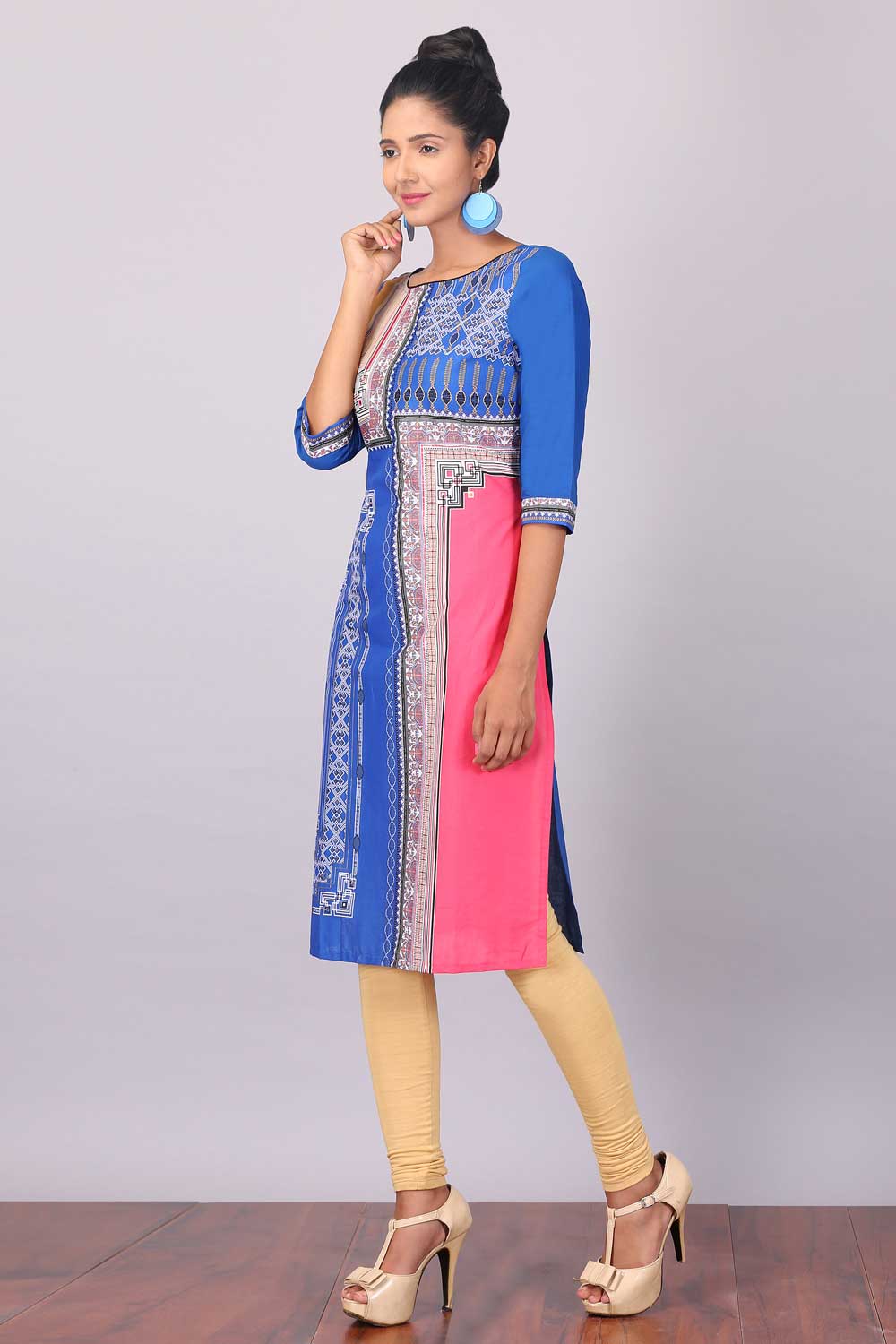 Blue Printed Round Neck kurta