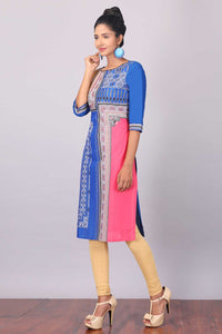Blue Printed Round Neck kurta