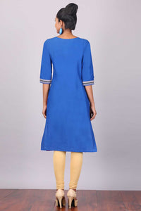 Blue Printed Round Neck kurta