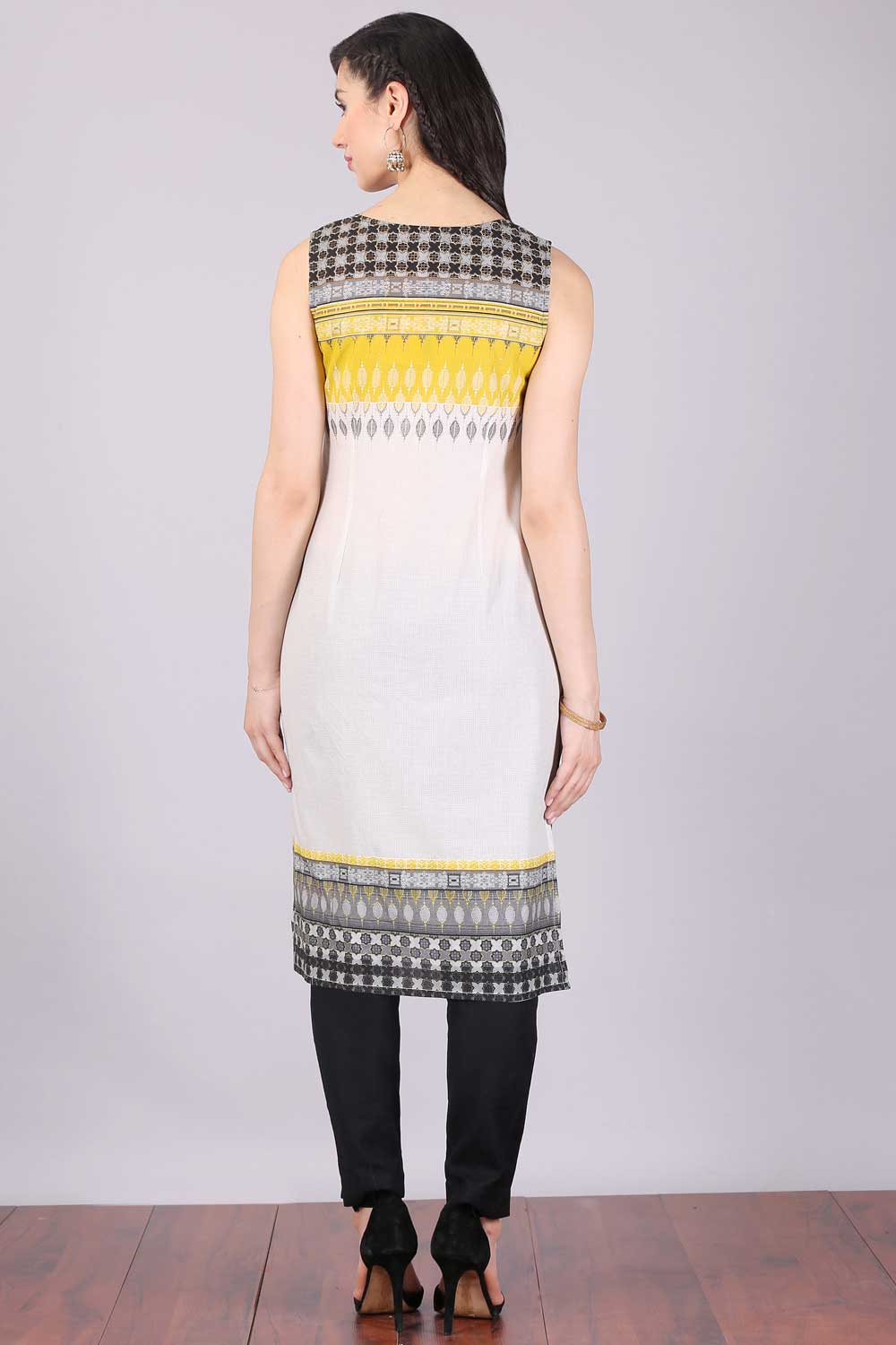 Yellow Printed Sleeveless kurta