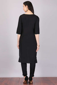 Black &amp; Aqua Green Colorblocked Printed kurta