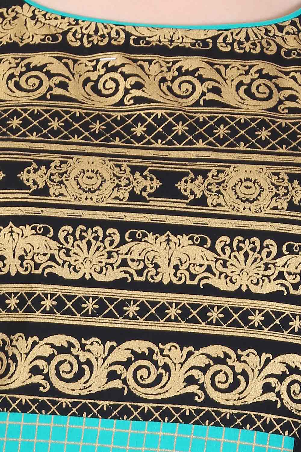 Black &amp; Aqua Green Colorblocked Printed kurta