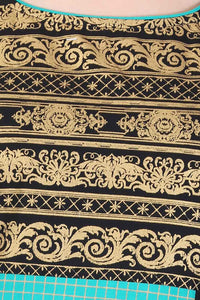 Black &amp; Aqua Green Colorblocked Printed kurta