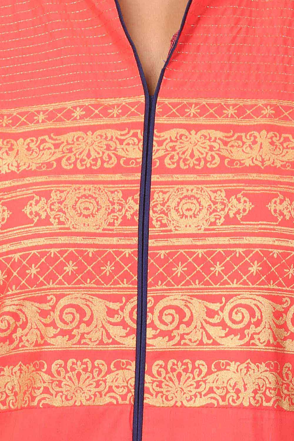 Peach Printed Mandarin Neck kurta