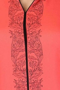 Coral Red &amp; Black Colorblocked Printed kurta