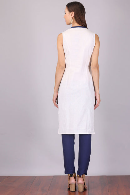 White Mandarin Neck Sleeveless kurta