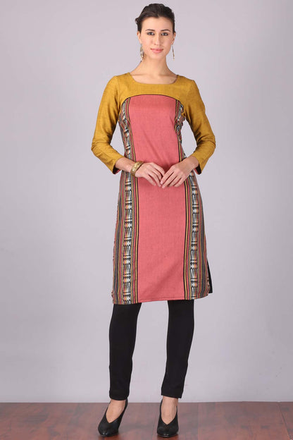 Pink Printed Round Neck Winter kurta