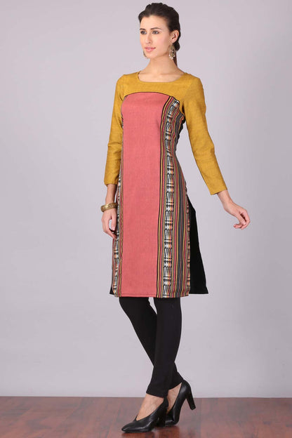 Pink Printed Round Neck Winter kurta