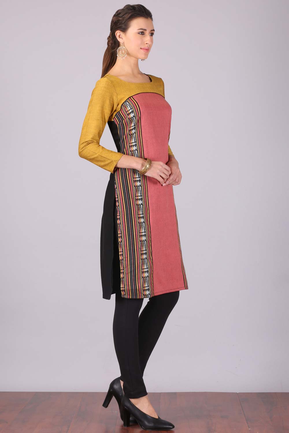 Pink Printed Round Neck Winter kurta