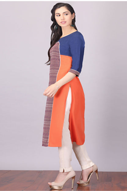 Orange 3/4 Sleeves Round Neck kurta