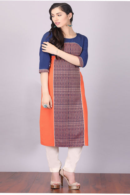 Orange 3/4 Sleeves Round Neck kurta