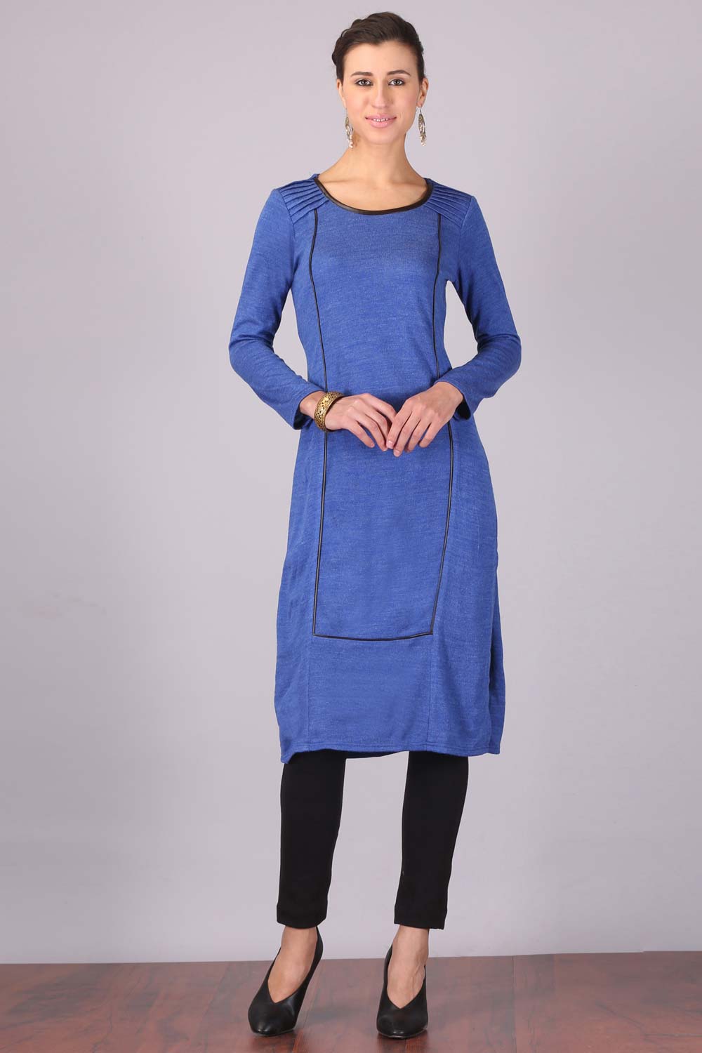 Blue Round Neck Winter kurta