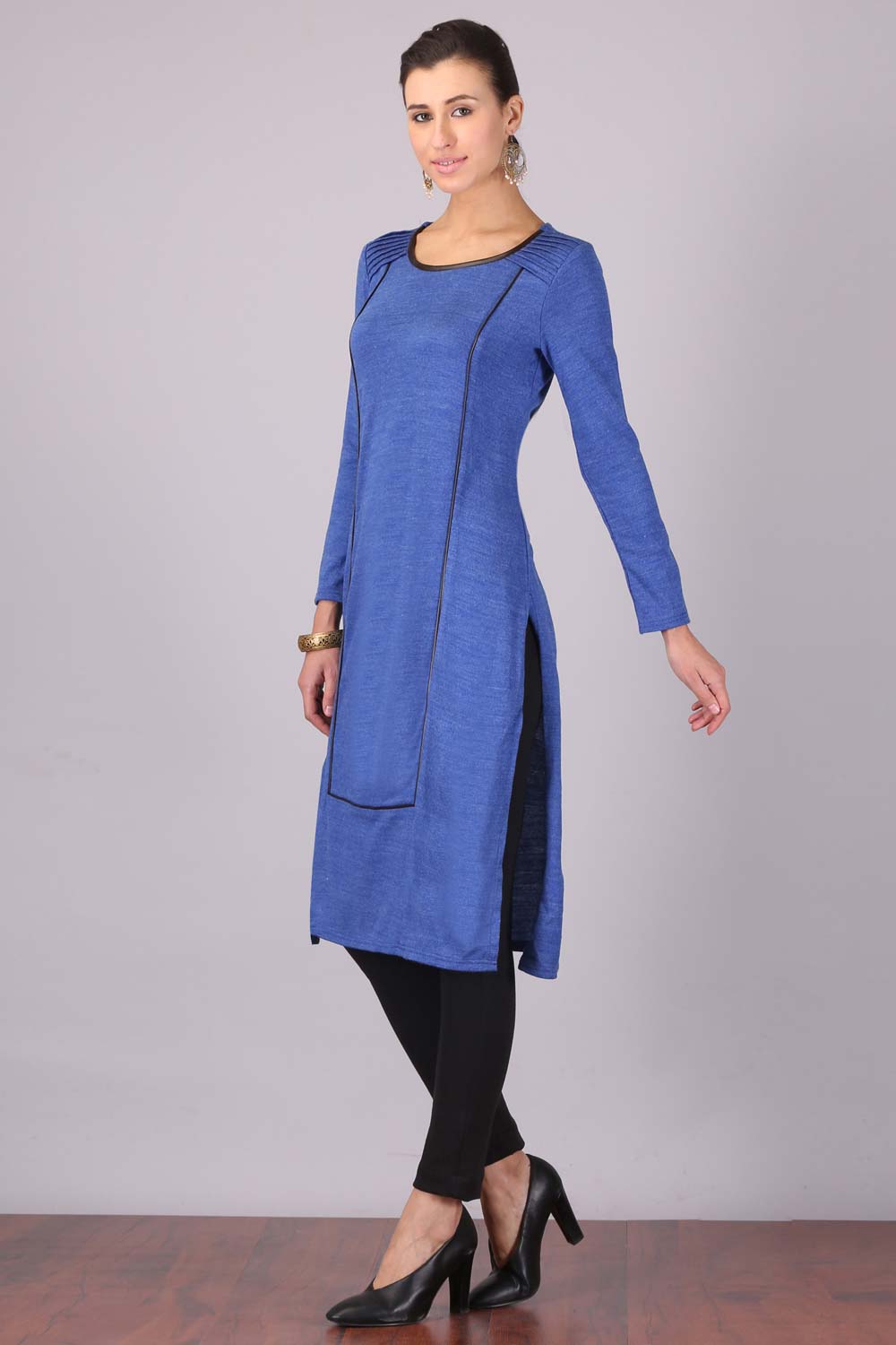 Blue Round Neck Winter kurta