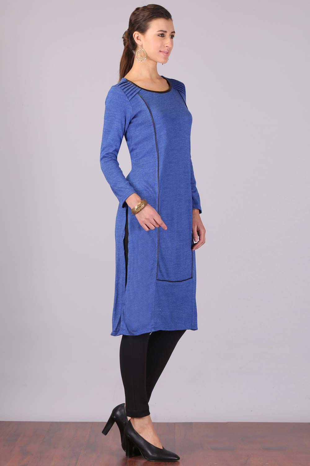 Blue Round Neck Winter kurta