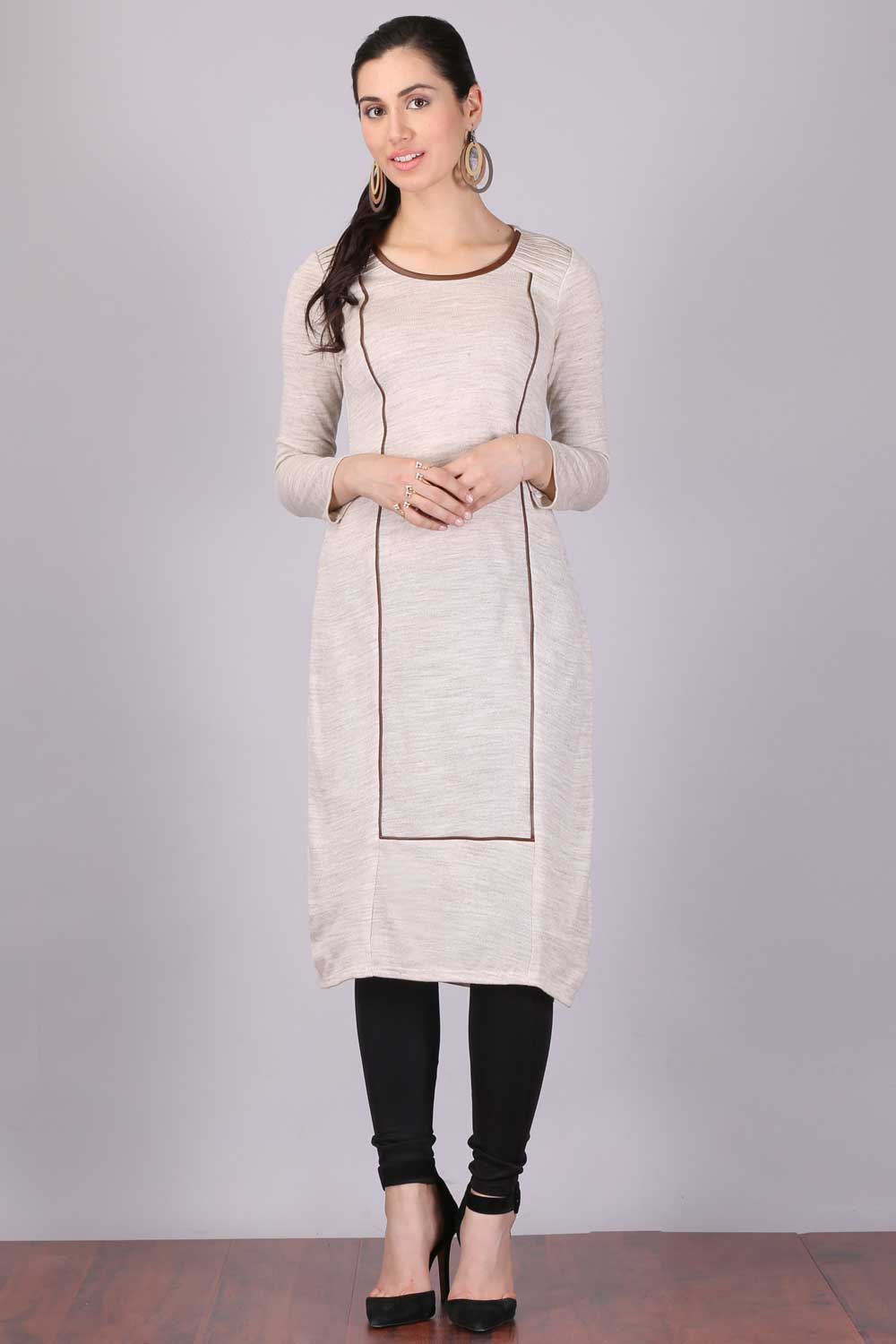 Off-White Round Neck Winter kurta