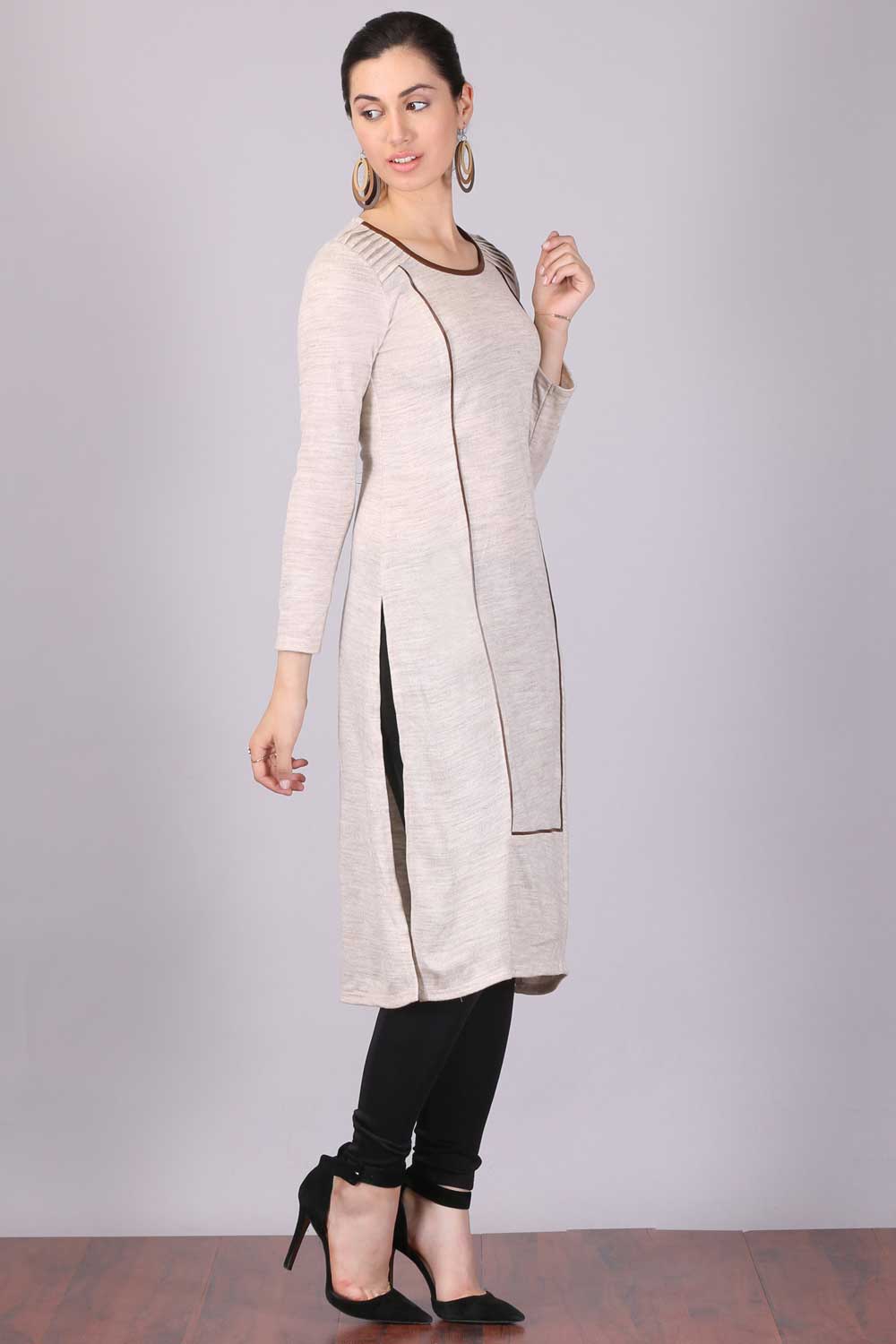 Off-White Round Neck Winter kurta