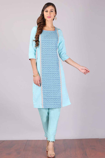 Sky Blue Round Neck Printed kurta