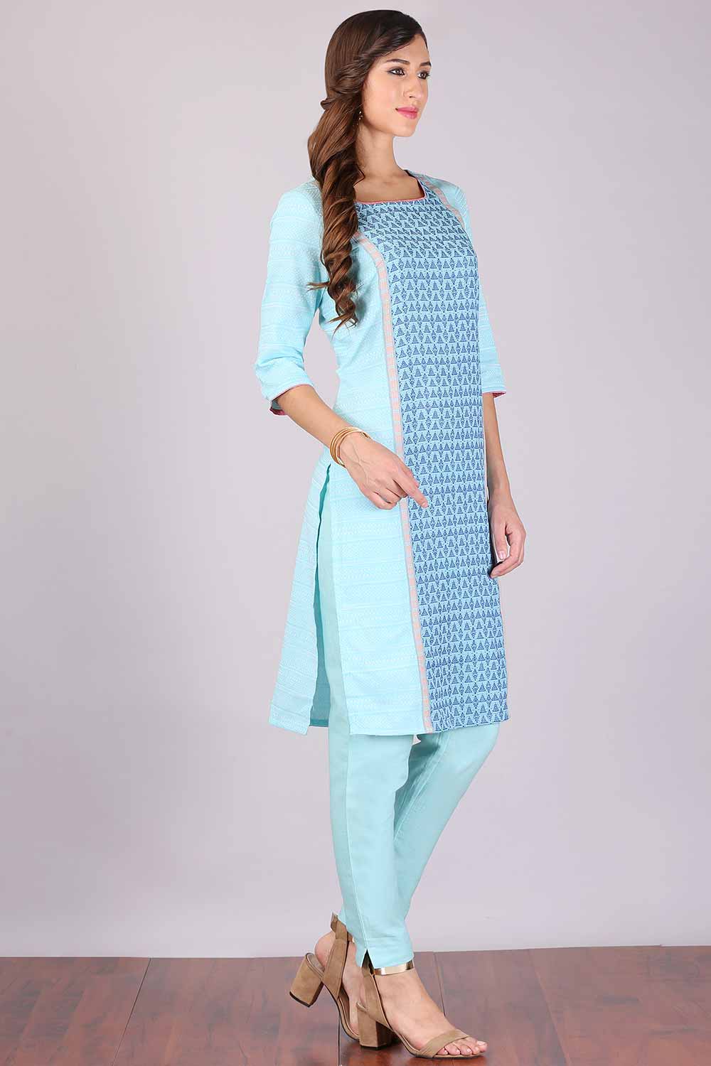 Sky Blue Round Neck Printed kurta