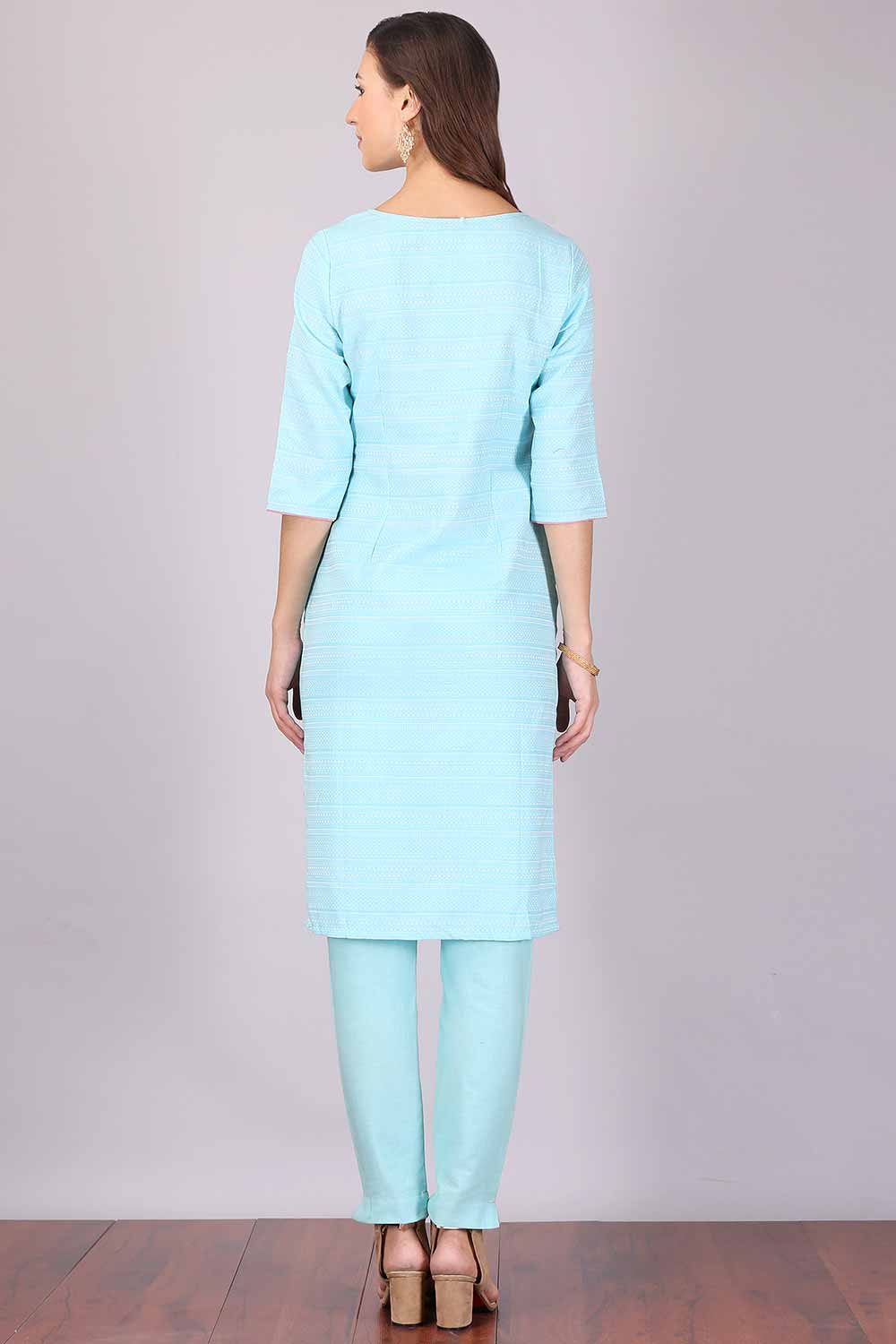 Sky Blue Round Neck Printed kurta