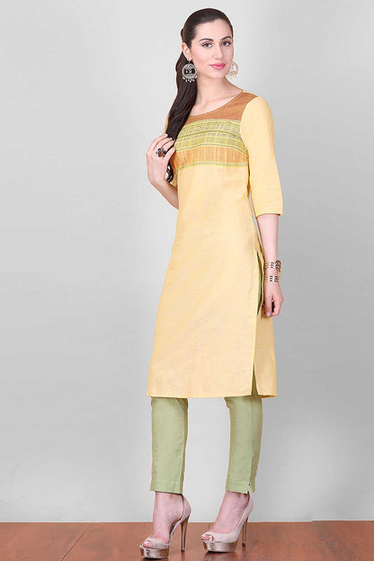 Yellow Round Neck Printed kurta