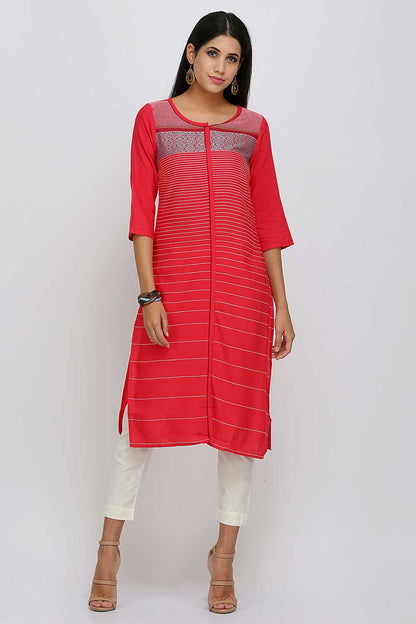 Red Striped Round Neck kurta