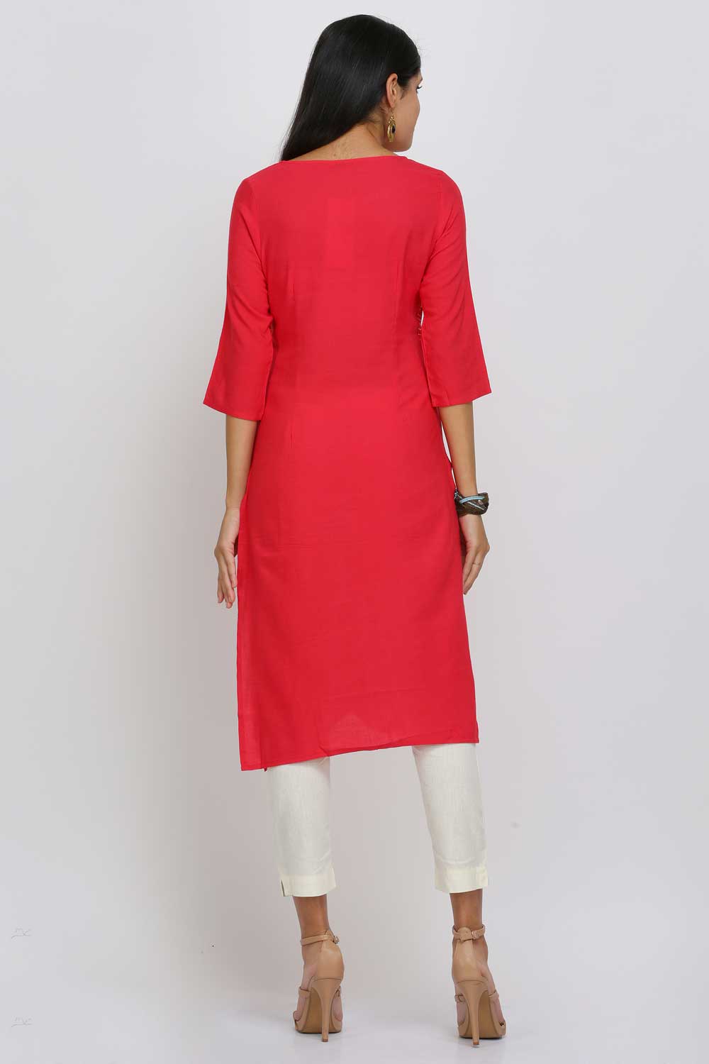 Red Striped Round Neck kurta