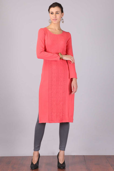 Pink Round Neck Winter kurta