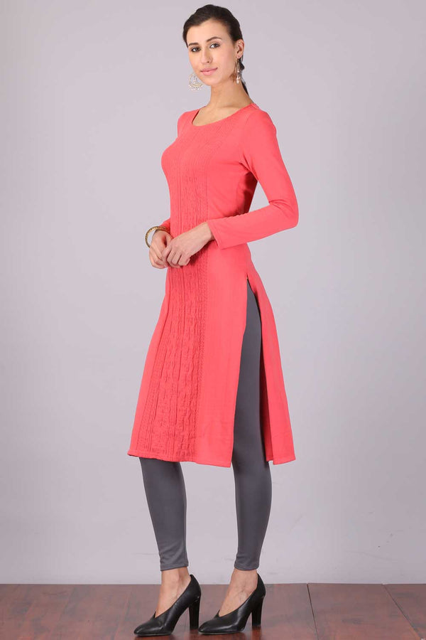 Pink Round Neck Winter kurta